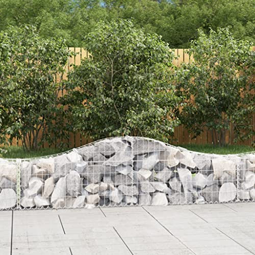 Higsose Gabione Mit Hochbogen 200x30x40/60cm Silber,Verzinktes Eisen,Gabionenkörbe,Gitter,Gabionen Zaun,Gabionen Säule,Mauersteine Gartenmauer,Zaun Garten,Gabionen Bank,Befüllbarer Steinkorb