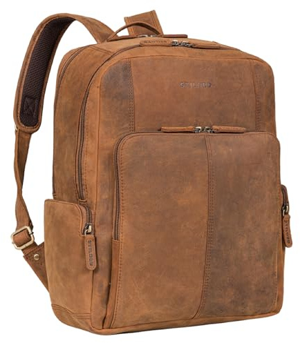 STILORD Marlin Eleganter Laptoprucksack Leder 15,6 Zoll Leder Business Tasche für Herren und Damen Vintage Tagesrucksack Damen Echtleder Daypack Farbe:tan - Dunkelbraun