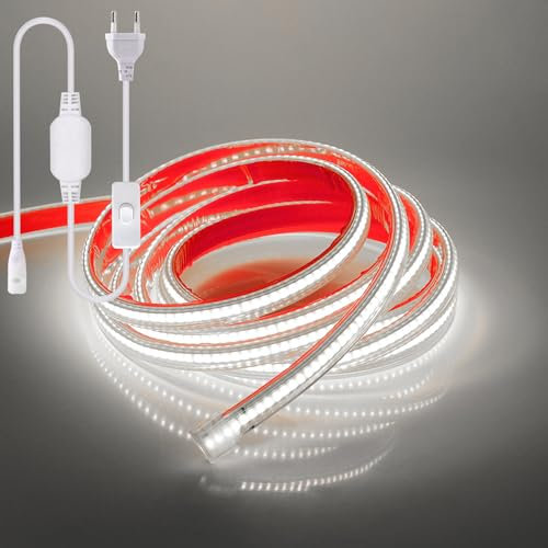 Wisada 20m COB LED Band Selbstklebend, 220V 288LEDs/M FCOB LED Streifen, Superhell Kaltweiß Flexibler COB LED Lichtband mit Schaltstecker für Weihnachten, Urlaub, Innendekoration und Beleuchtung