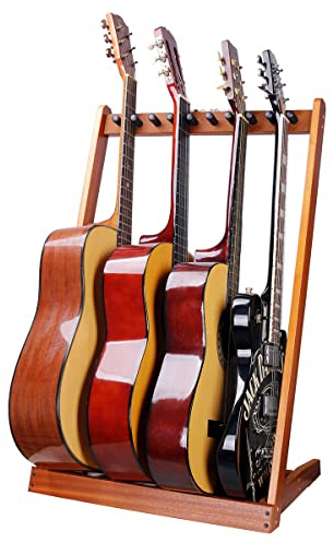 KingPoint Multi-Gitarren-Bodenständer, Holz-Gitarrenständer, Multi-Kopf-Gitarrenständer, Gitarrensammel-Organizer, mit Gitarrenplektren-Schlitz, passend für Gitarren aller Formen