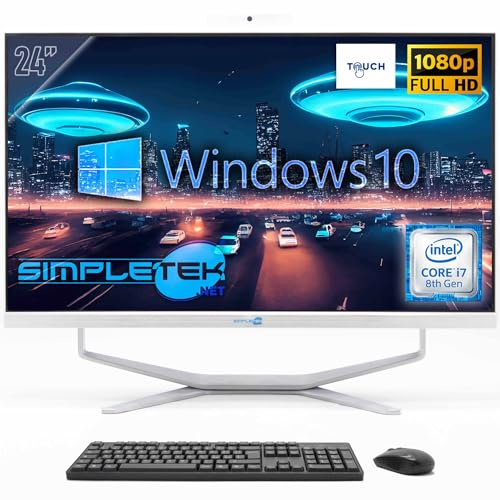 SIMPLETEK - PC Desktop ALL in ONE Schermo Touch 24 FHD | Core i7 8°Gen - 8GB RAM e SSD 240GB | Windows 10 Pro e Webcam integrata
