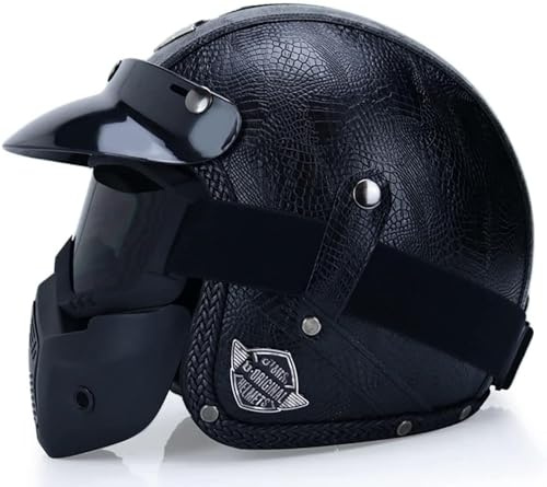 EBAYIN Jet Helm Vintage Harley Halbhelm mit Blasenlinse DOT ECE-Zertifizierung FRP Material Cruiser Chopper Scooter 3/4 Pilot Motorradhelm für Unisex-Erwachsene, Frauen, Männer, Jungen, Mädchen