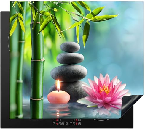 KitchenYeah© Cubre Vitrocerámica | 57x51 cm - Protector Vitroceramica Induccion - Tapa Vitroceramica - Protector de Vitroceramica Bambú - Piedras Zen - Loto