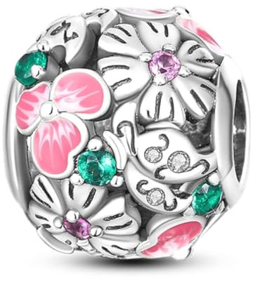 Ying Yang Cat Dog Butterfly Moon Star Love Heart Motorbike Butterfly Charm Bead Pendant 925 Sterling Silver Compatible With Pandora Charm Moments Bracelet (Spring Butterfly Flowers Daisy Pansy)