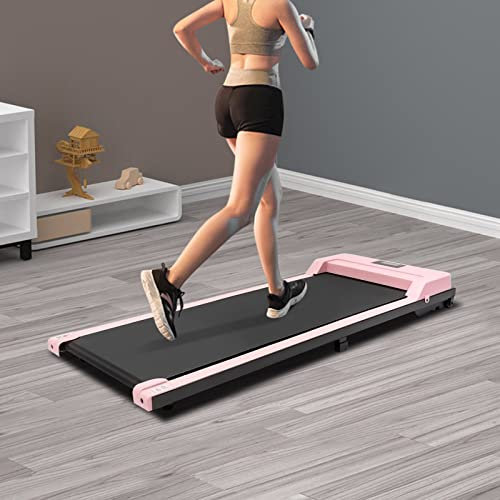 KEESUNG Walking Pad löpband för hemmet, modernt skrivbord elektrisk löpband rosa löpband med fjärrkontroll och LED-display för hem/kontor, 121,5 x 50 x 14 cm