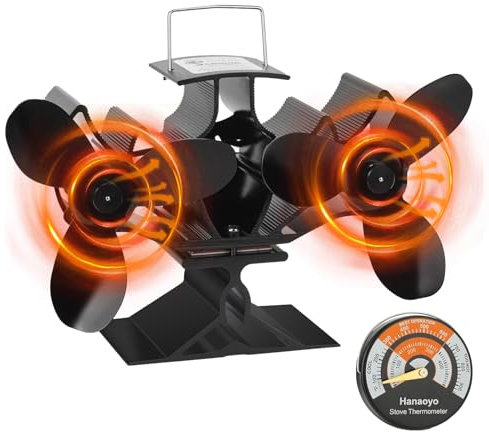 Hanaoyo Newly Log Burner Fan with Twin Motors, Double Heat Powered Fireplace Fan, Silent Efficient Heat Circulation, for Fireplace/Wood Stove/Log Burner