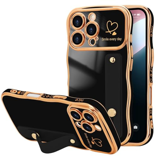 LLZ.COQUE Mobiltelefonfodral för iPhone nya Pro, flickor lockigt vågor ramform skal kameraskydd skyddshölje levereras med armband fodral för iPhone nya Pro, svart (med svart armband)
