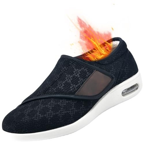 AEHO Scarpe per Diabetici Donna Scarpe per Piedi Gonfi Uomo Invernali Caldo Peluche Pantofole per Diabetici Uomo Scarpe per Anziani Donna Scarpe Comode per Camminare,Nero,37 EU