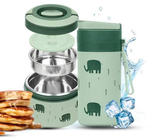 Indiluc - Fiambrera y Botella Termoaislante Verde 600 ml en Acero Inoxidable | Termo Comida Caliente y Bebida, Ideal para Sólidos y Líquidos - Sistema Antigoteo