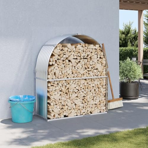 Xichuzi Kaminholzunterstand Silbern 120x45x140 cm Verzinkter Stahl, Holzunterstand, Holzstapelhilfe, Aufbewahrung Holz, Holzregal, Brennholzregal Außen, Kaminholz Aufbewahrung - 364591