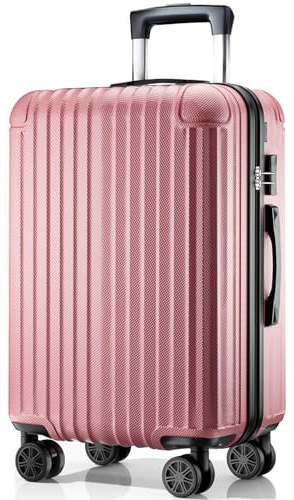 ABISTAB Koffer Trolley Mittelgroß 66x45x27cm, Hartschalen Reisekoffer mit 4 Rollen & Zahlenschloss, leicht Handgepäck Koffer, Rosa