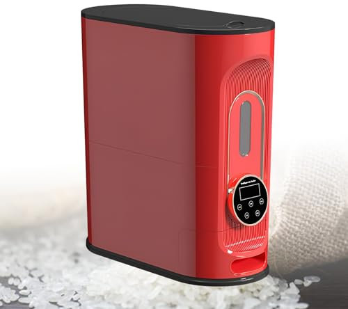 Electric Rice Storage Container, 10KG Automatic Cereal Sealed Bucket Cans, Rice Dispenser with LED Touch Screen, Third Gear Quantitative Take Out Rice, Memory Storage Rice, for Rice,Beans,Grain red