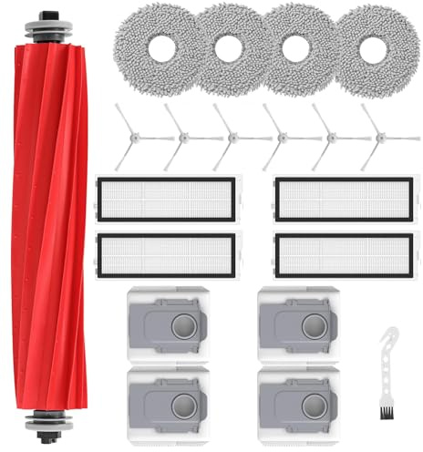Qrevo Ersatzteile für Roborock Qrevo S Accessories Qrevo Slim Zubehör für Roborock Qrevo Staubbeutel x 4, Qrevos Filter x 4, 1 Hauptbürsten,6 Seitenbürsten, 4 Mopp Wischtücher