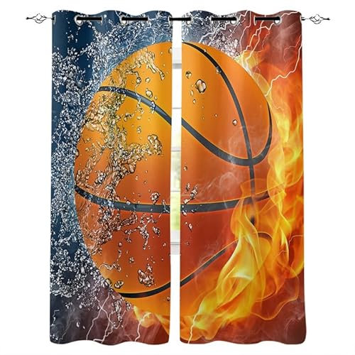 Rptidmv Vorhänge mit Ösen Basketball Vorhang Blickdicht Verdunklungsvorhänge Thermovorhang Schallschutz - Wohnzimmer Schlafzimmer Büro Deko Garten 2er Set -140 x 245 cm (B x H)