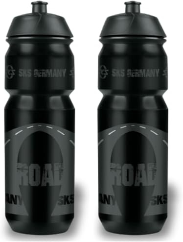 SKS GERMANY ROAD BOTTLE LARGE Gourde de 750 ml au design cool pour la route (pour tous les porte-bidons courants, valve push-pull anti-fuite, forme ergonomique, bouchon amovible) Noir (Lot de 2)