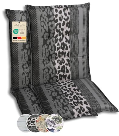 GO-DE Textil Bequeme und attraktive Polsterauflagen für Mittellehner-Gartenstühle (2er-Set, Leopard anthrazit, Mittellehner)