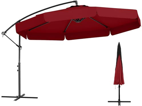 COSTWAY Parasoll 300 cm, inklusive skyddsfodral, trafikljus med vev och volang, justerbar lutningsvinkel, trädgårdsparasoll, marknadsparaply för trädgård, pool, terrass