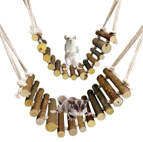 BNOSDM Sugar Glider Climbing Toys 2 Pack Nature Wood Rope Ladder Hanging Sugar Glider Bridge Cage Accessories for Mice Rat Hamster Gerbil Chinchilla