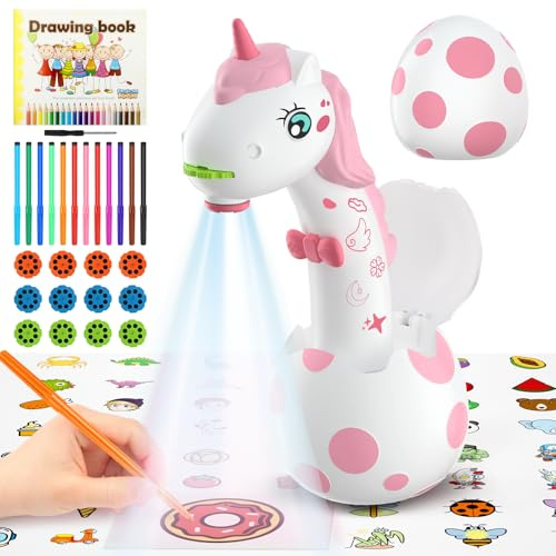 KETIEE Projecteur de dessin pour filles et enfants avec 96 motifs, projecteur d'art licorne pour dessin jouet dessin peinture pour filles de 3, 4, 5, 6, 7, 8, 9 ans, Blanc