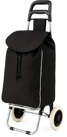 TIENDA EURASIA – Carro de la Compra | Tela + Metal + Plástico | Negro | Plegable | Capacidad MAX 30K | Medidas 25x36x100 cm | Bolsa 59x35x12 cm | Diámetro Tubo 16 mm | 2 Ruedas de Fácil Deslizamiento