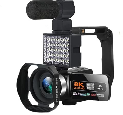 TIEOAXFT Videocamera Digitale HDR 8K con Visione Notturna, Webcam Wi-Fi da 48 MP, for Streaming Live(8K Video Camera)