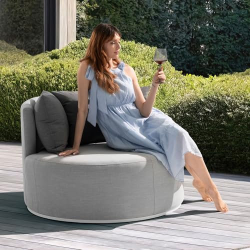IDIMEX Outdoor Sofa Amalfi rund, hellgrau – mit Aluminiumgestell in Weiß und wetterfestem Stoff, inklusive 3 Kissen und Abdeckhaube, ideal als Gartensofa oder Balkonsofa für Ihre Lounge im Freien