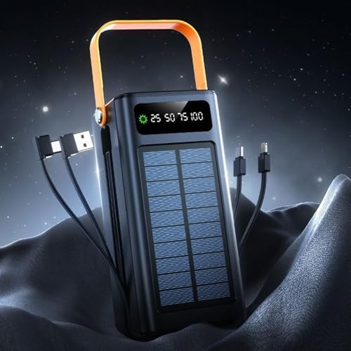 Batterie Externe Solaire, Chargeur De Téléphone 120 W, Équipement De Survie 50 000 MAh, avec Éclairage Intégré, 4 Sorties Et 3 Entrées, pour Randonnée, Camping, Pêche