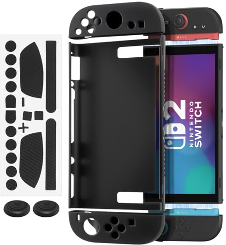 HSIEHMIEN Custodia Dockable per Nintendo Switch 2 2025, Cover Protettivo PC per Console Switch 2, Grip Morbida TPU con 2 Cappucci Stick & Adesivi Tasti per Switch 2, Design Separabile