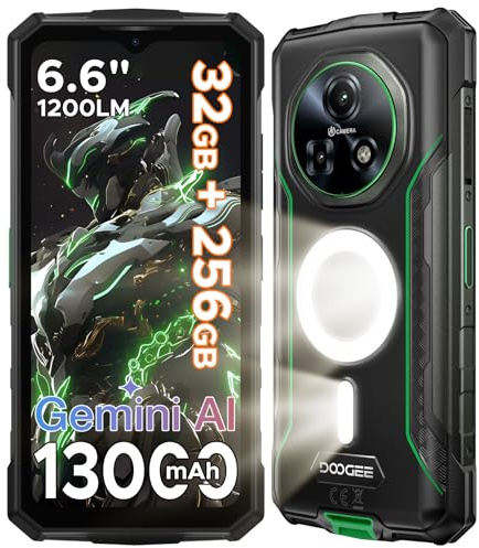 DOOGEE Fire 5 Ultra Rugged Smartphone, 32GB+256GB/2TB Telefono Indistruttibile, 1200LM, MTK G81, 13000mAh 6.6 Cellulare Antiurto Android 15, 48MP, Camping Lights/4G Dual SIM/Fingerprint/Face ID/NFC