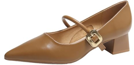 Dam Mary Jane Pumps Retro med Fyrkantig Tå Mellankläckning och Vristremma för Pendling Kontor och Formella Tillfällen