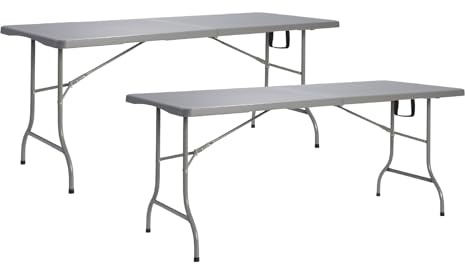 Solycarpa Pack 2 Mesas Plegables Tipo Maleta 180x70 cm de Exterior y Jardín | Mesas Portátiles de PVC para Catering, Hostelería, Camping y Eventos | Mesas Auxiliares Abatibles Resistentes