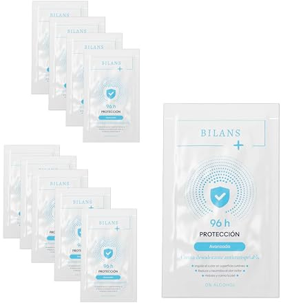 BILANS Crema Desodorante Antitranspirante, Protección Avanzada 96 Horas, Sin Alcohol, 9ml, Pack de 10 Sobres