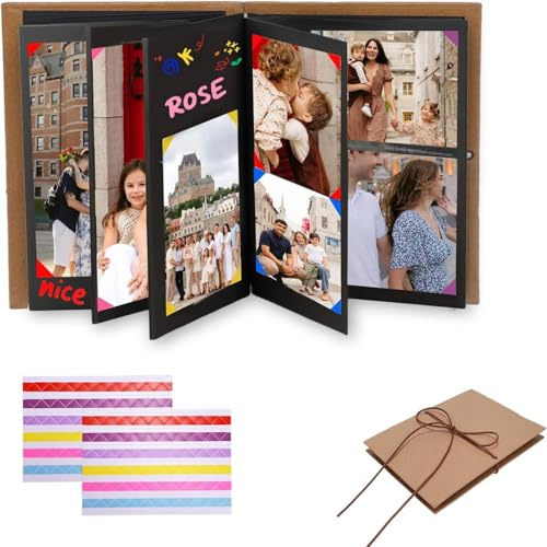 YUGSHNKFC Album per Fisarmoniche Pagina Nera Album Fotografico con Accessori Adesivi Libro Pieghevole con Copertina Rigida Carta Spessa Album Fotografico da Viaggio