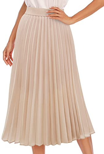DRESSTELLS Pleated Midi Skirts for Women, Long Aline High Elastic Waisted Holiday Party Skirt