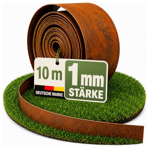 novaterra® Rasenkante Metall aus Cortenstahl - 10m Rolle, 15cm Höhe, 1mm Stärke - Rostoptik Beetbegrenzung, Flexible Rasenkante für Garten & Mähroboter