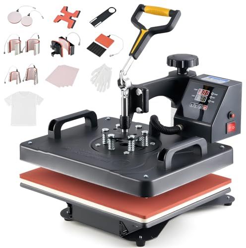 CREWORKS 11-in-1 Transferpresse 38x30cm, 360° Schwenkbare T-Shirt Druckmaschine mit Digital-Display, Multifunktions-Heißpresse für T-Shirts, Tassen, Kappen, Teller, Schuhe, Stifte & Baseballs