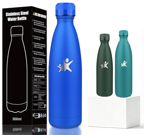 Mujigaga Borraccia Termica- 500 ml- Borraccia, Senza BPA, Borracce Acciaio Inox, Senza Perdite, Borracce Metallo, Acciaio Inossidabile 18/8, Bottiglia per Scuole, Viaggio, Palestra, Sport
