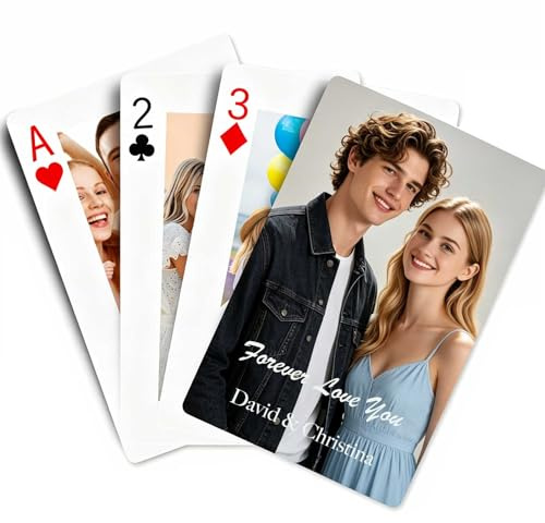 Personalisierte Spielkarten mit Foto, Benutzerdefinierte Bild Standard Pokerkarten, erstellen Sie Ihre eigenen lustigen Decks Karten für Party, Geschenke für Geburtstag Weihnachten (Bilder & Texte)