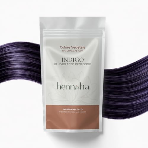 HENNEHA Hennè Colore Indigo Permanente per Capelli Made in Italy in Polvere | 100 grammi | 100% Naturale | Vegetale | Tinta Senza Ammoniaca | Colorazione Delicata Intensa e Brillante | (1 Busta)