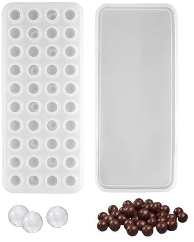 DIY Pralinenform Kugel, 40 Löcher, Ø 2.2cm，Kugelform Silikonform | Kugels Silikonform mit Deckel, Kugelförmige Eiswürfel, Silikon Form Kugel, für Schokolade, Eiskugeln, Bonbons