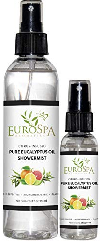 EuroSpa Aromatics Pure Eucalyptus Oil ShowerMist and Steam Room Spray, All-Natural Premium Aromatherapy Essential Oils - Citrus Infused, Duo Pack, 8oz and 2oz