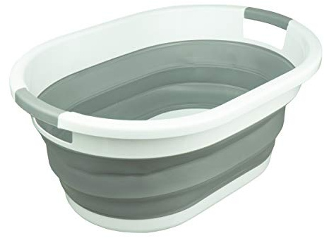 HRB Wäschekorb faltbar Plastik weiß/grau, Wäsche Box groß, Wäschesammler mit cm Außenmaß, Wäsche Sortierer groß, Aufbewahrungskorb (Oval, 24 Liter)