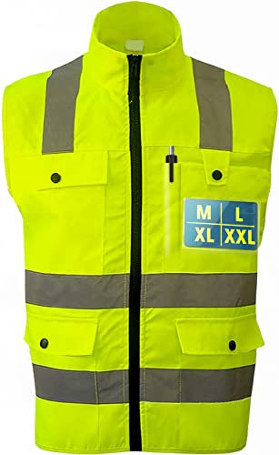 Prowiste Profi Sicherheitsweste mit Taschen und Reißverschluss M - Extra Hohe Sichtbarkeit - Waschbar - Unisex (M) - Warnschutzweste
