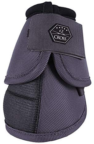 QHP Springglocken Technical Hufglocken mit No Turn-Einsatz, Klettverschluss, Kevlar an Rückseite, Q-Cross Line (M, Grau)