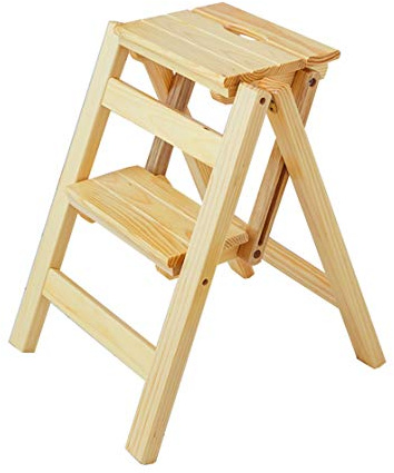 Stepladders Wood Folding Step Stool For Adults Kids Kitchen Small Ladders Multifunction Stepladder/Stairway Chair with 2 Steps for Home Library Folding Steps (Color : Natural)