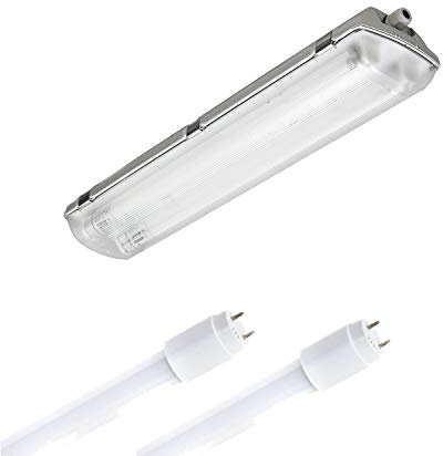 ELG Leuchten LED Feuchtraumleuchte 60cm 2x7 Watt 3000K Warmweiß | Hochwertige Glas LED Röhren, 2x990lm, Polycarbonatabdeckung, Kellerleuchte Werkstattleuchte, Nassraumleuchte