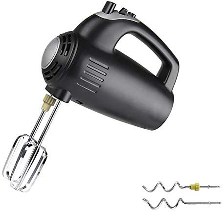 LTLCLZ 5 Vitesses Électrique Main Egg Beaters Batteur À avec Crochets Pétrisseurs Batteur À Main Polyvalent Puissant Batteur en Acier Inoxydable Puissance De 300W,Noir