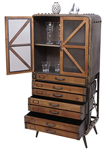 Mendler HWC-F91 - Armario alto para farmacéutico (128 x 60 x 33 cm), color marrón y negro