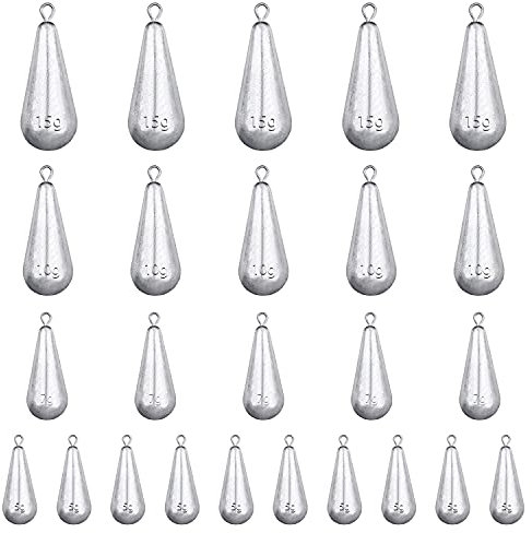 HUALIANG 25 Stück Angeln Drop Shot Blei Set, 4 Verschiedene(5g/7g/10g/15g) birnenbleie,Shot Gewichte, Angelgewichte Kit, Angeln Sinker, Drop Shot Rig, Angeln Dropshot Blei, Angeln Drop Shot Stabblei