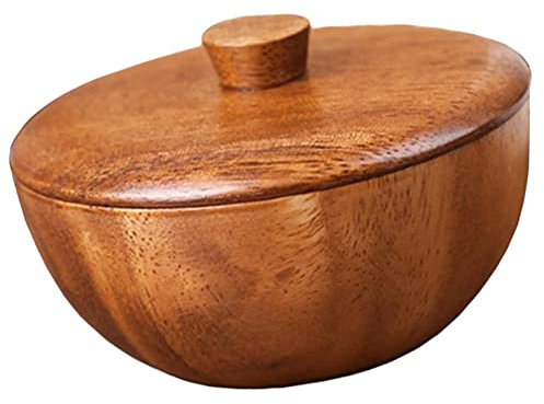 Cuenco de madera con tapa Cuenco de condimento Estilo chino Vajilla simple Cuenco de ensalada de madera maciza creativa Cuenco de azúcar-1pcs